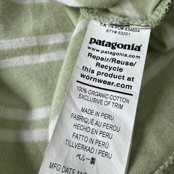 Patagonia Polo Shirt Men’s Medium Green White Striped Short Sleeve Regular Fit - Picture 7 of 11